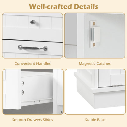 Rubber Wood Kitchen Trash Cabinet with Single Trash Can Holder and Adjustable Shelf-White