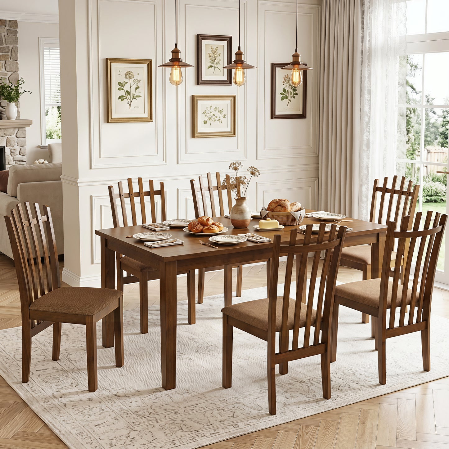 Rubber Wood Dining Chairs Set of 4 with Cushioned Seats