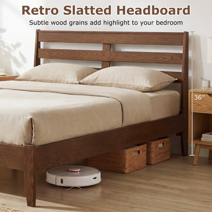 Full Size Wood Platform Bed Frame with Slat Headboard