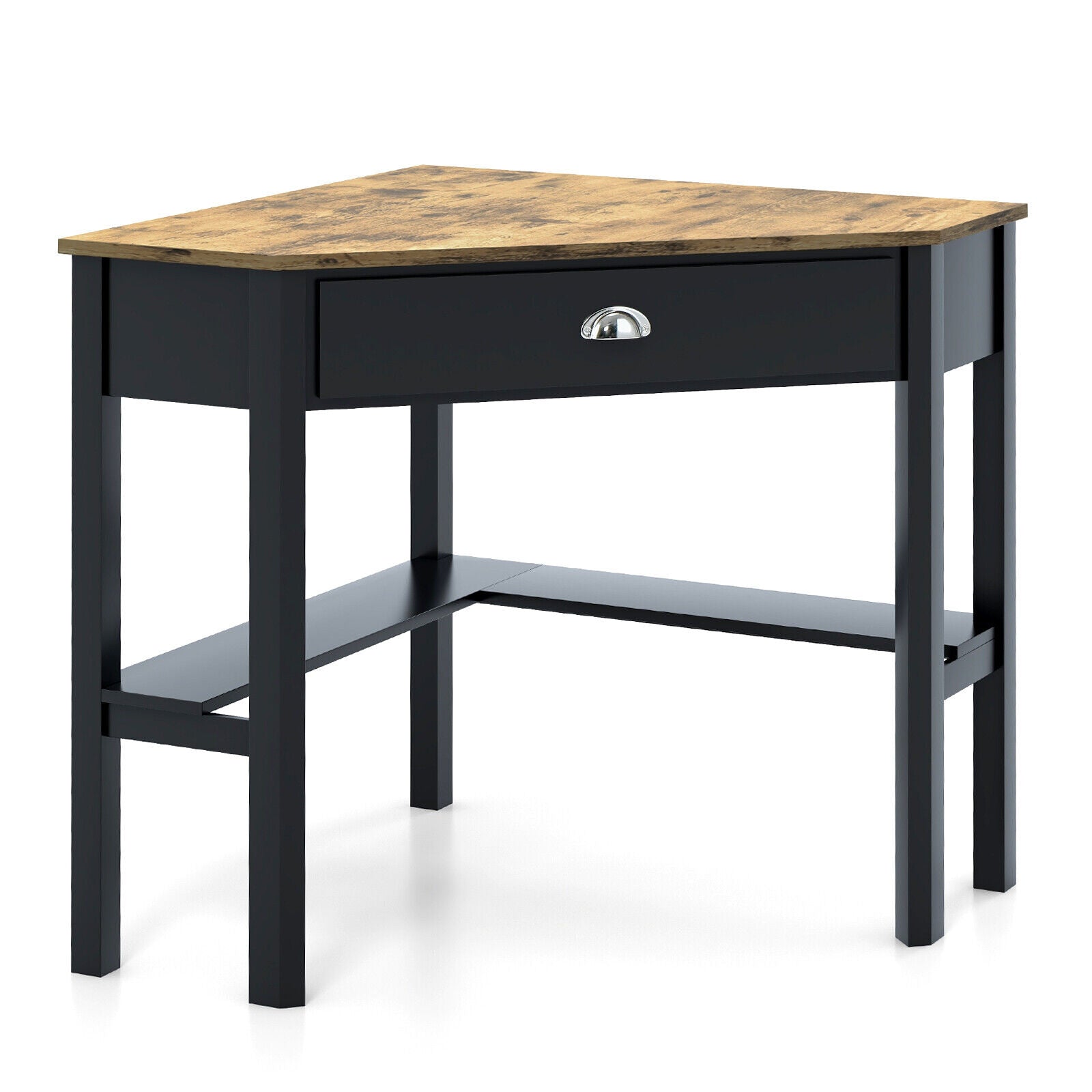 Corner Wooden Piece Laptop Computer Desk-Coffee - Rustic Brown