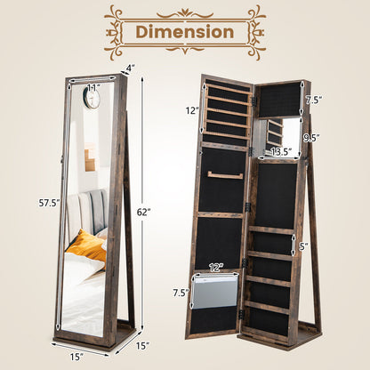 Standing Lockable Jewelry Storage Organizer with Full-Length Mirror
