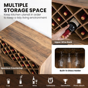 2-Door Farmhouse Kitchen Storage Bar Cabinet with Wine Rack and Glass Holder-Rustic Brown