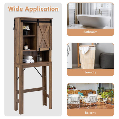 Wooden Bathroom Storage Cabinet with Sliding Barn Door and 3-level Adjustable Shelves-Rustic Brown