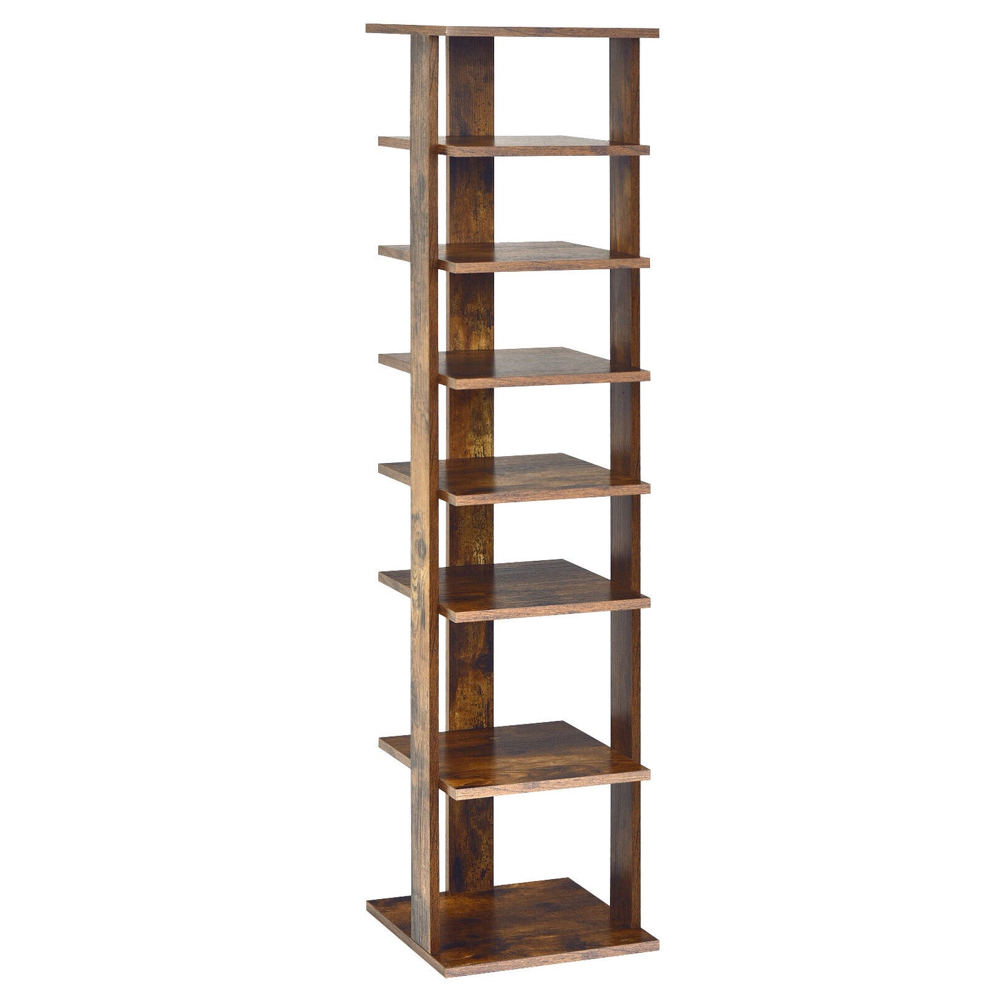 7-Tier Shoe Rack Practical Free Standing Shelves Storage Shelves-Black - Rustic Brown