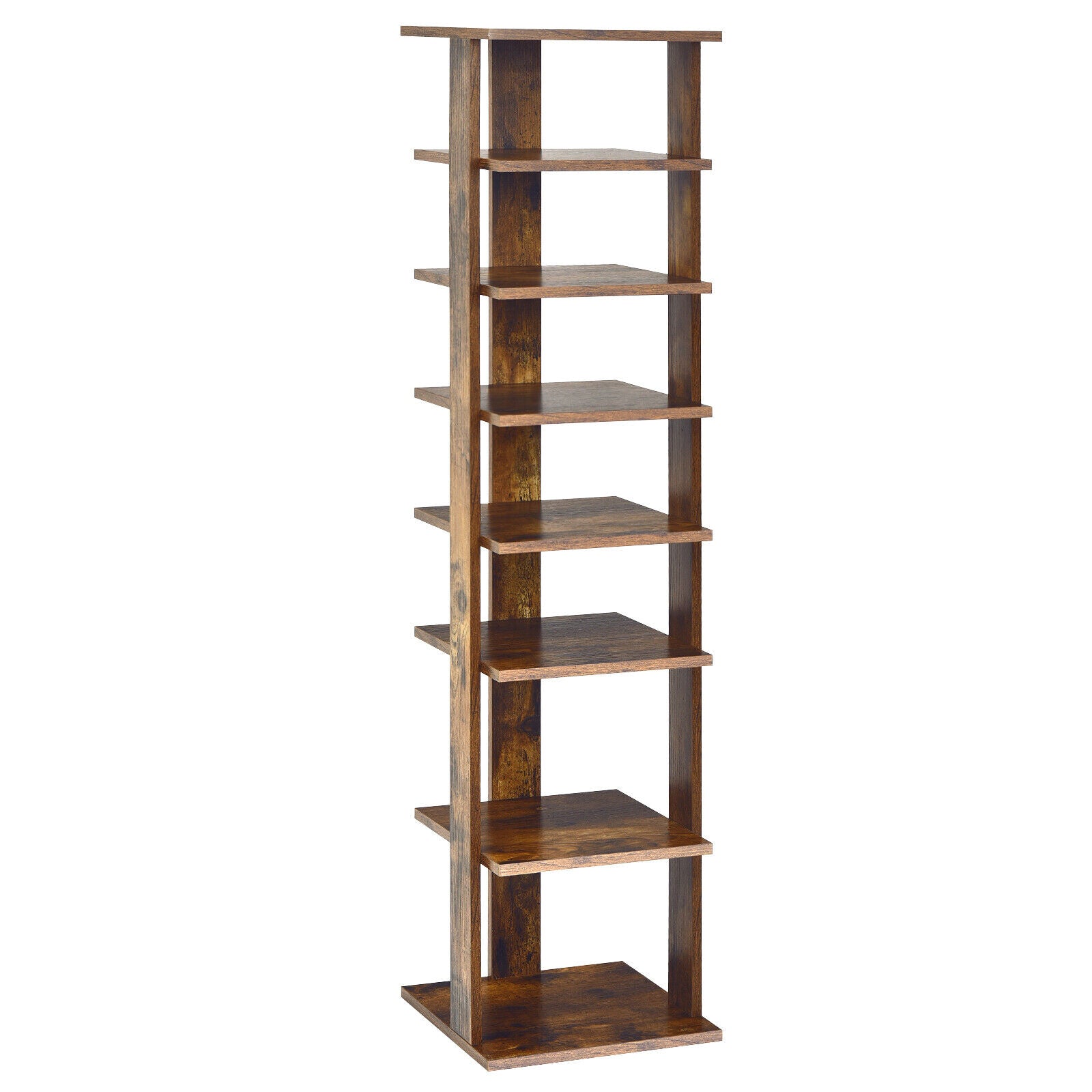 7-Tier Shoe Rack Practical Free Standing Shelves Storage Shelves-Black - Rustic Brown