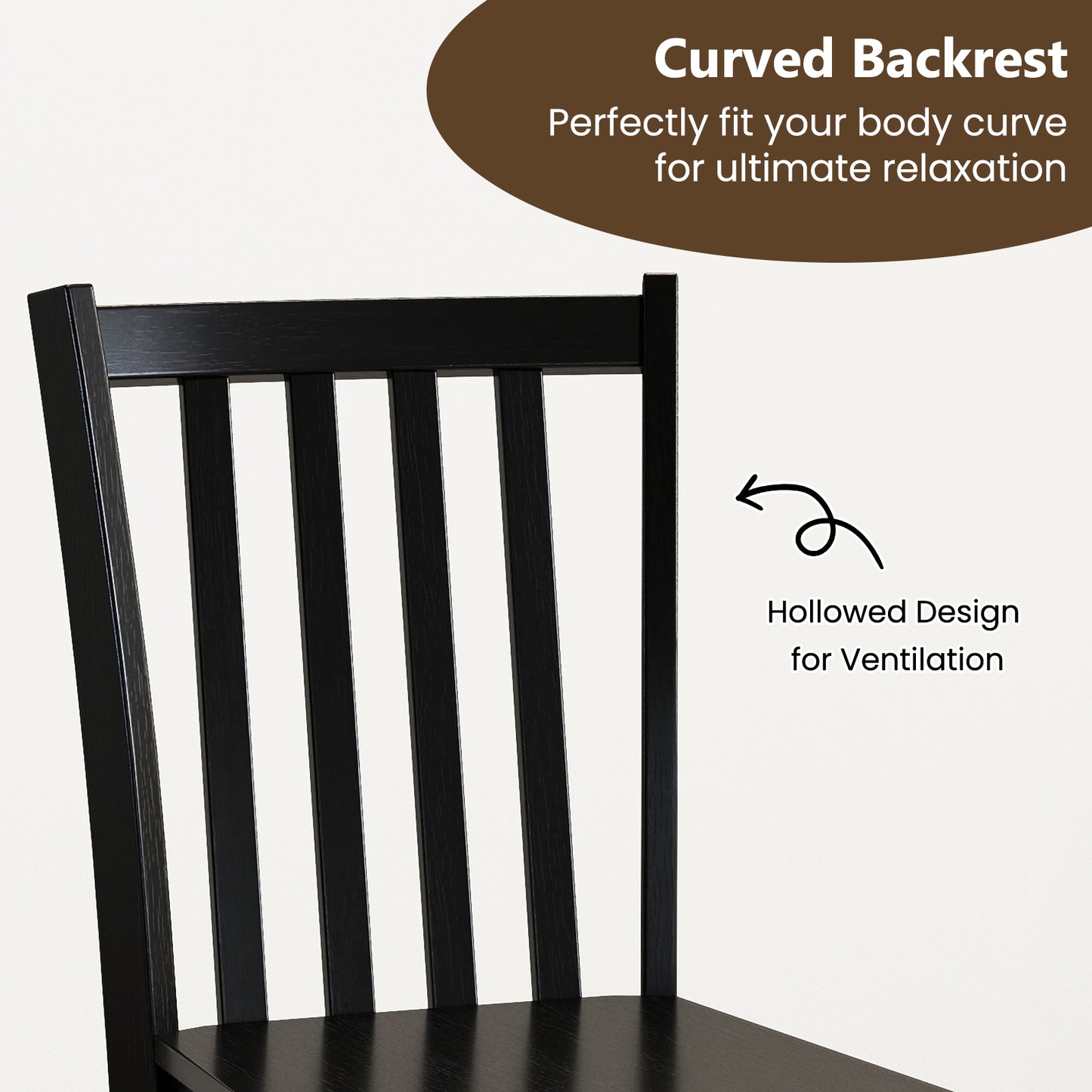 Rustic Dining Chairs Set of 2 Wooden Kitchen Chairs with Slat Tilt Backrest-black