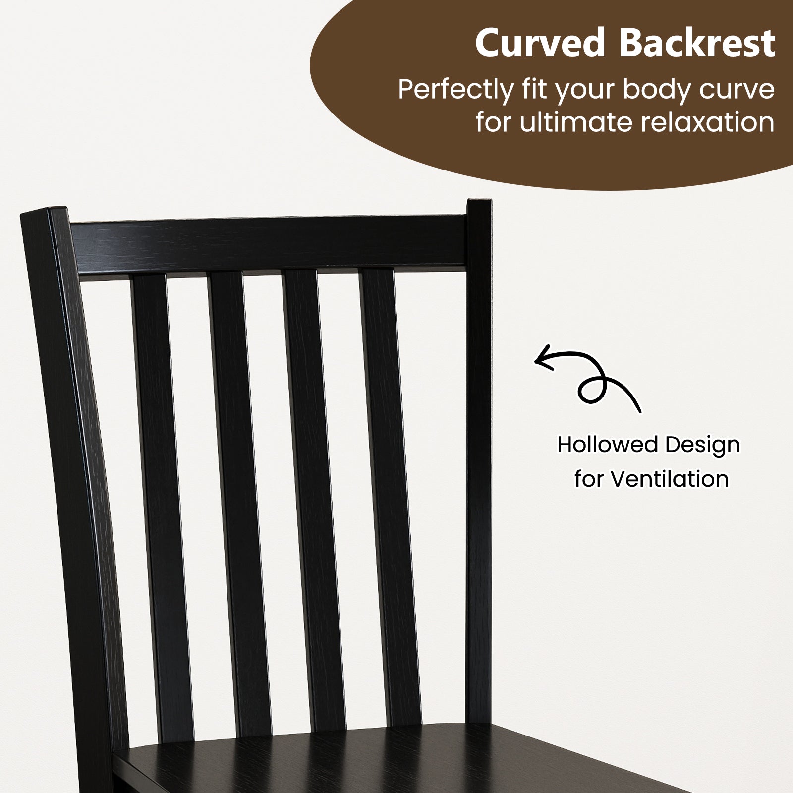 Rustic Dining Chairs Set of 2 Wooden Kitchen Chairs with Slat Tilt Backrest-black