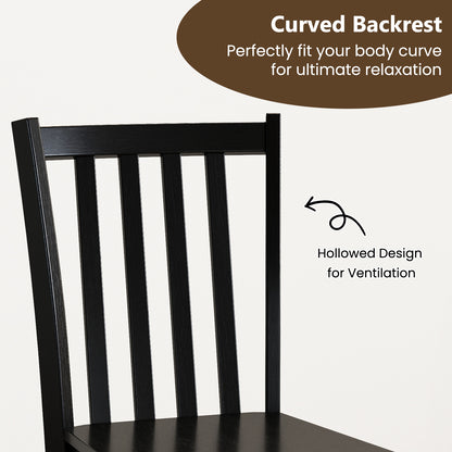 Rustic Dining Chairs Set of 2 Wooden Kitchen Chairs with Slat Tilt Backrest-black