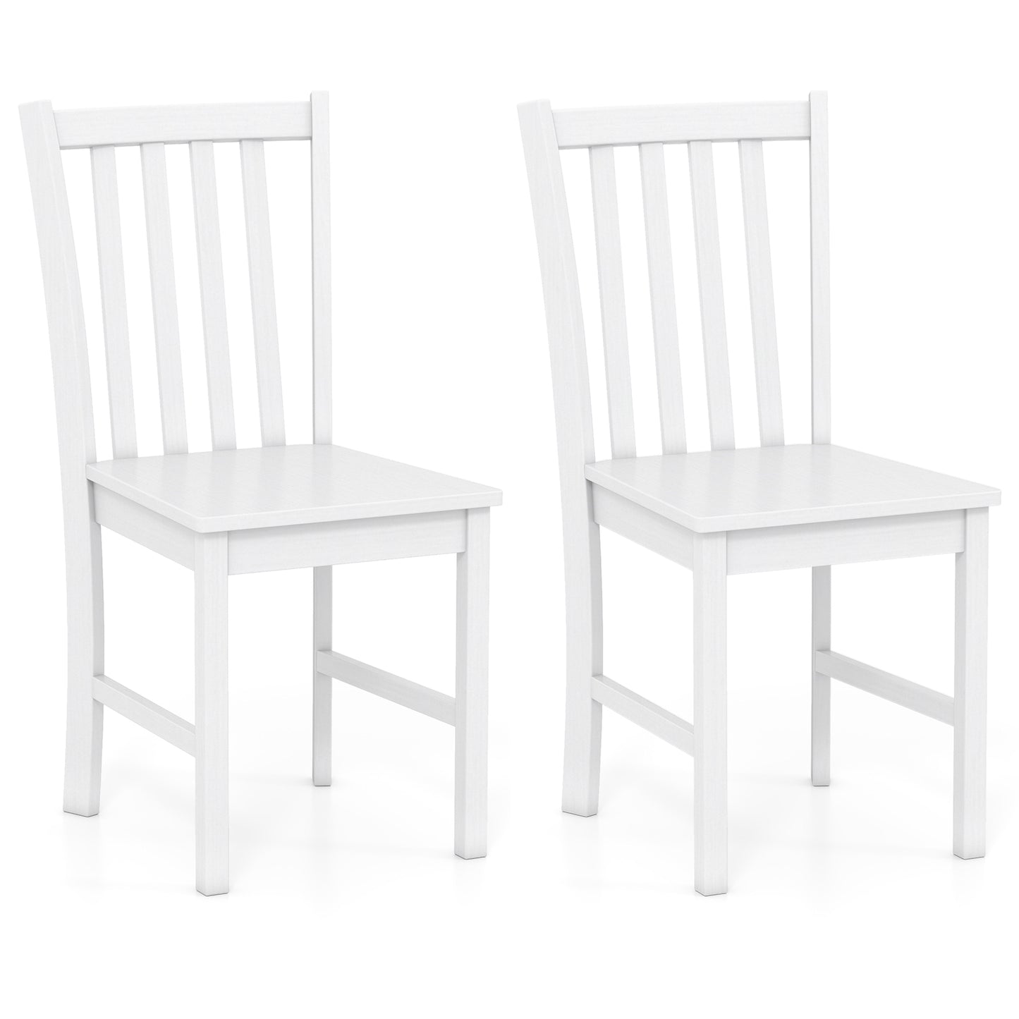 Rustic Dining Chairs Set of 2 Wooden Kitchen Chairs with Slat Tilt Backrest-White