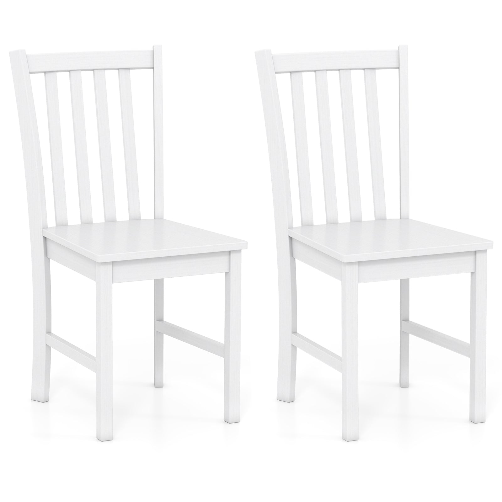 Rustic Dining Chairs Set of 2 Wooden Kitchen Chairs with Slat Tilt Backrest-White