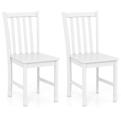 Rustic Dining Chairs Set of 2 Wooden Kitchen Chairs with Slat Tilt Backrest-White