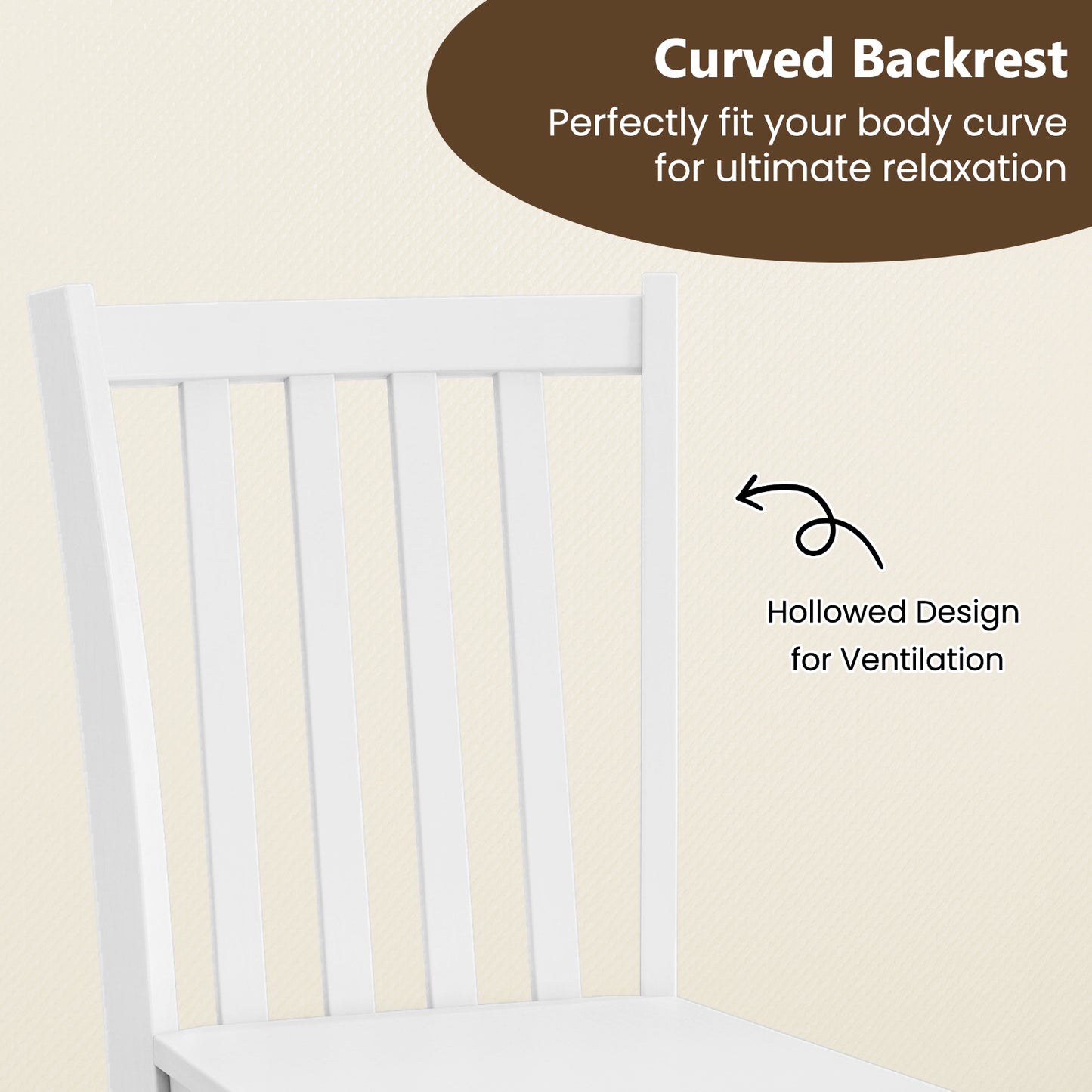 Rustic Dining Chairs Set of 2 Wooden Kitchen Chairs with Slat Tilt Backrest-White