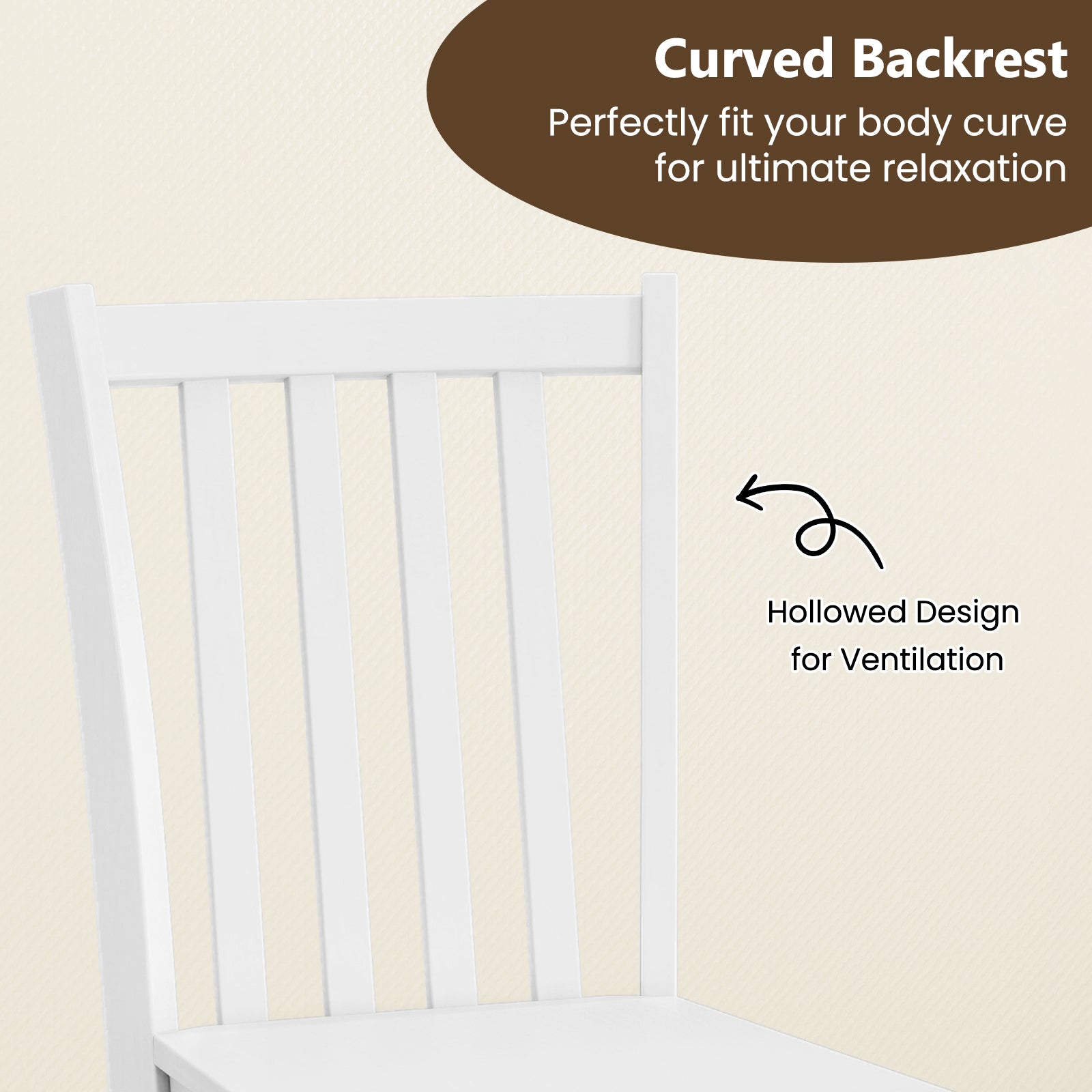 Rustic Dining Chairs Set of 2 Wooden Kitchen Chairs with Slat Tilt Backrest-White