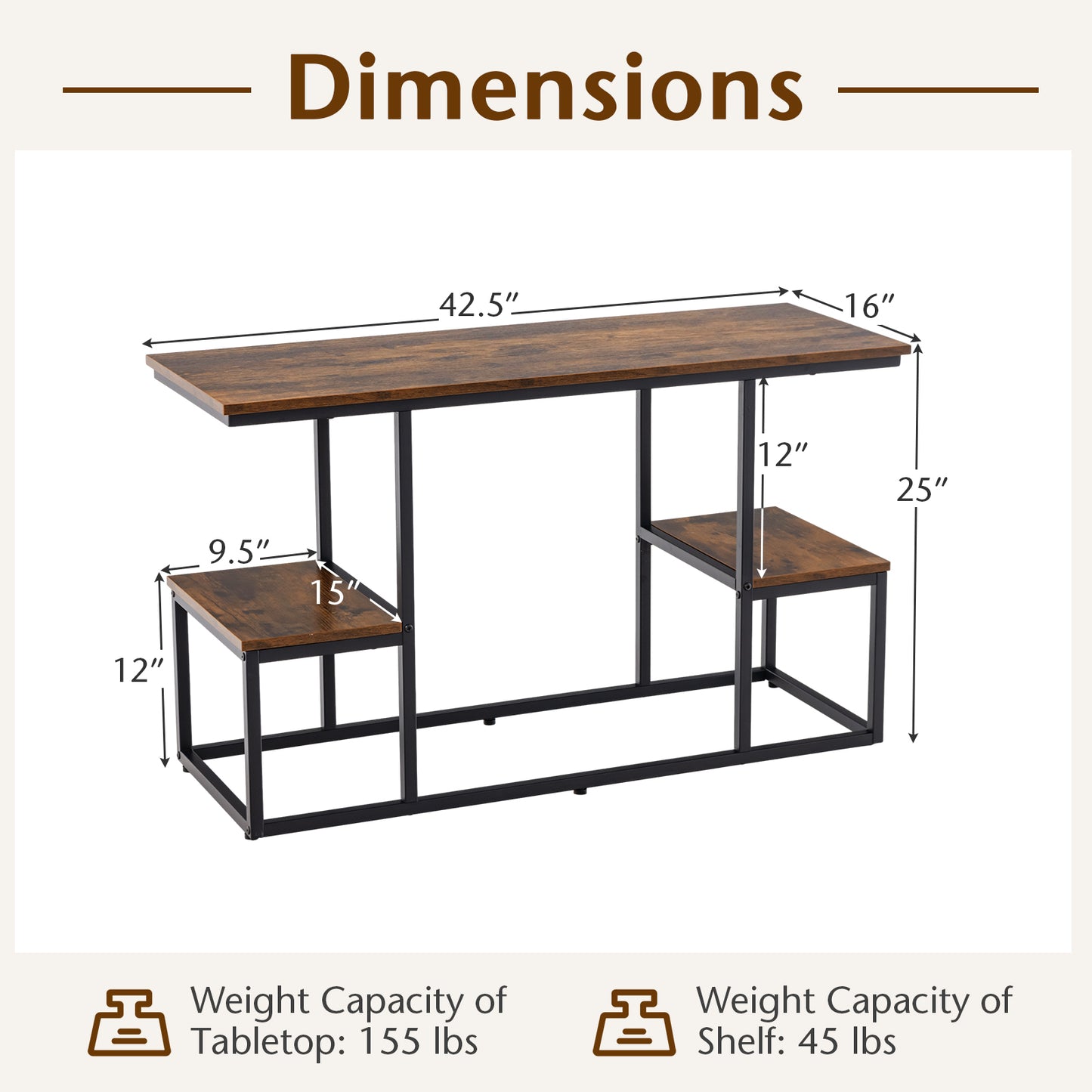 Rustic TV Console Table for 50 Inches TVs-Rustic Brown