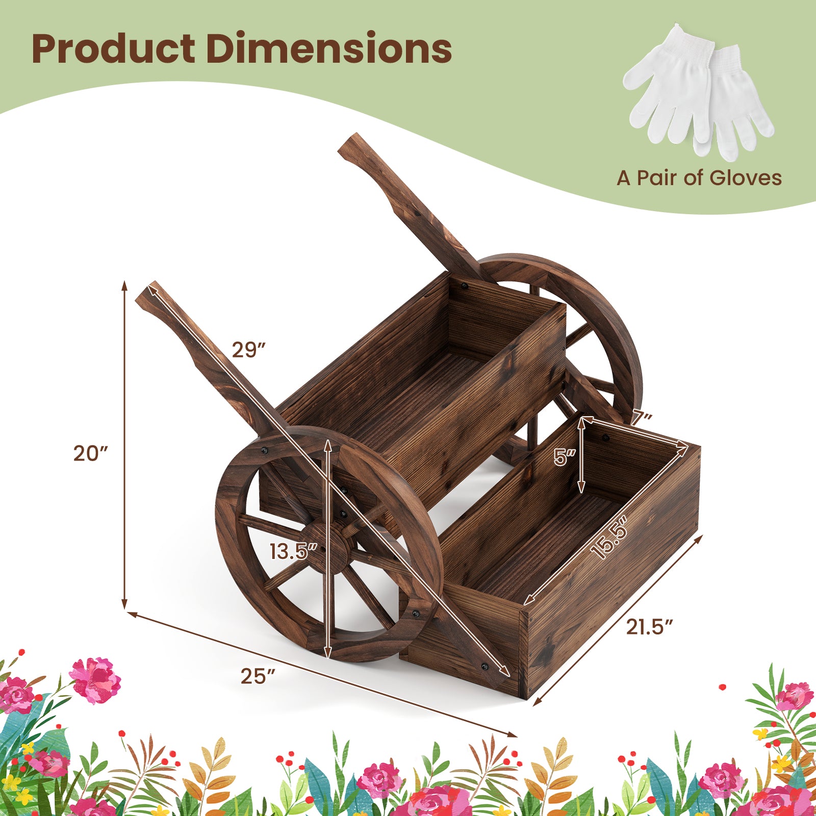 Rustic Wood Wagon Planter 2-Tier Versatile Raised Garden Bed with Wheels-Brown
