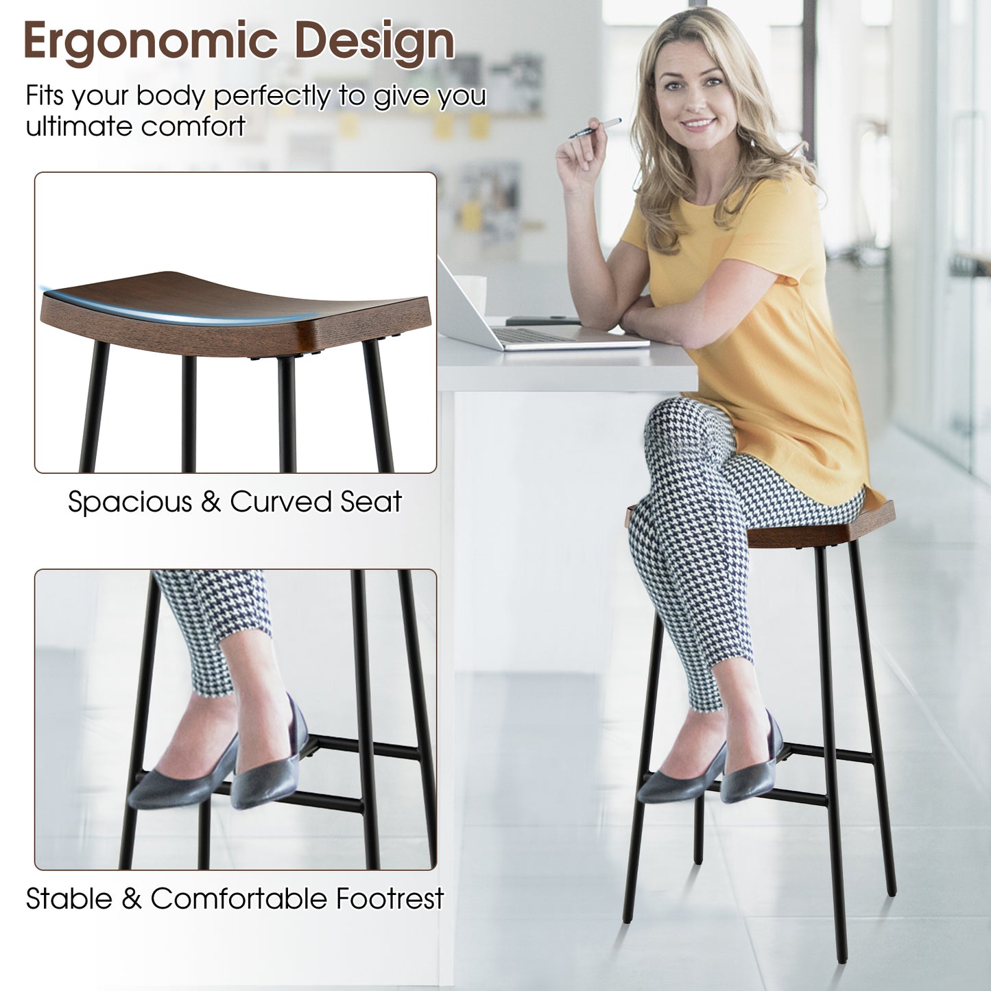 29 Inch Industrial Saddle Bar Stool with Metal Legs-29 inches