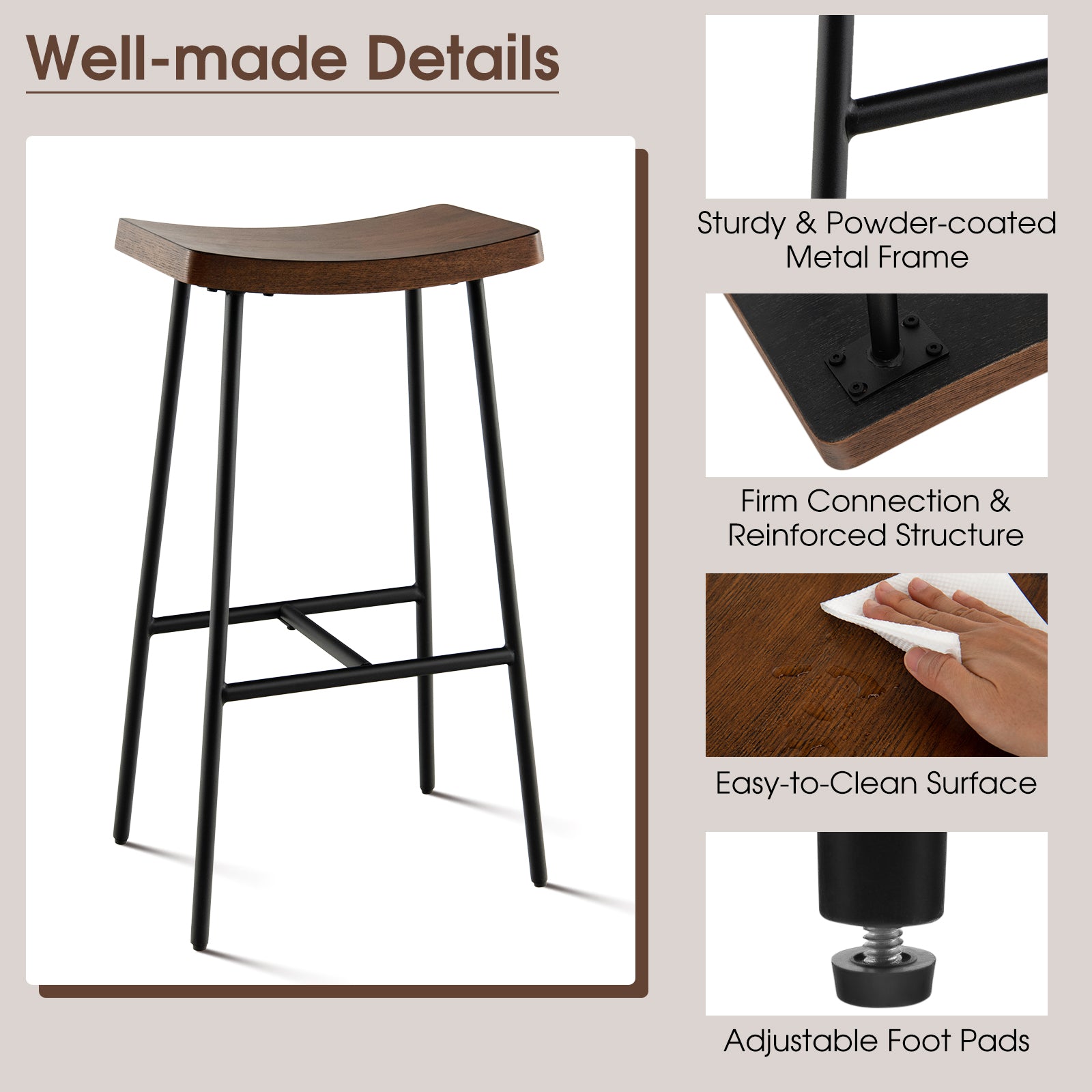 29 Inch Industrial Saddle Bar Stool with Metal Legs-29 inches