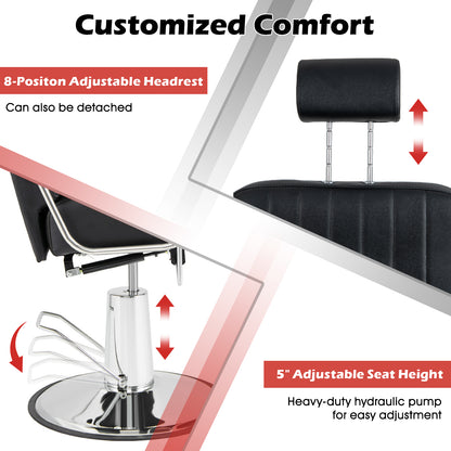 360 Degrees Swivel Salon Hydraulic Barber Chair with Adjustable Headrest and Reclining Backrest-Black