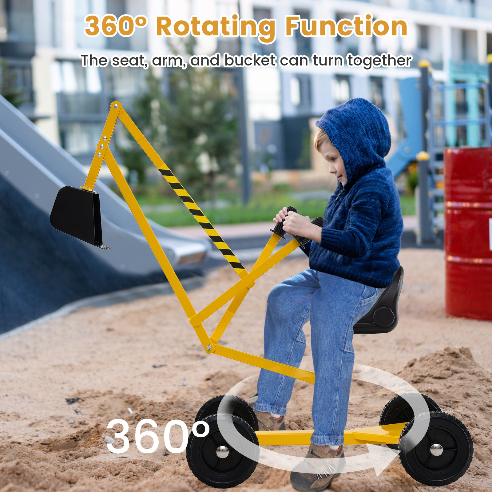 Sand Digger for Kids Sandbox Toy Digger with 2-Handed Controls and Flexible Shovel-Yellow