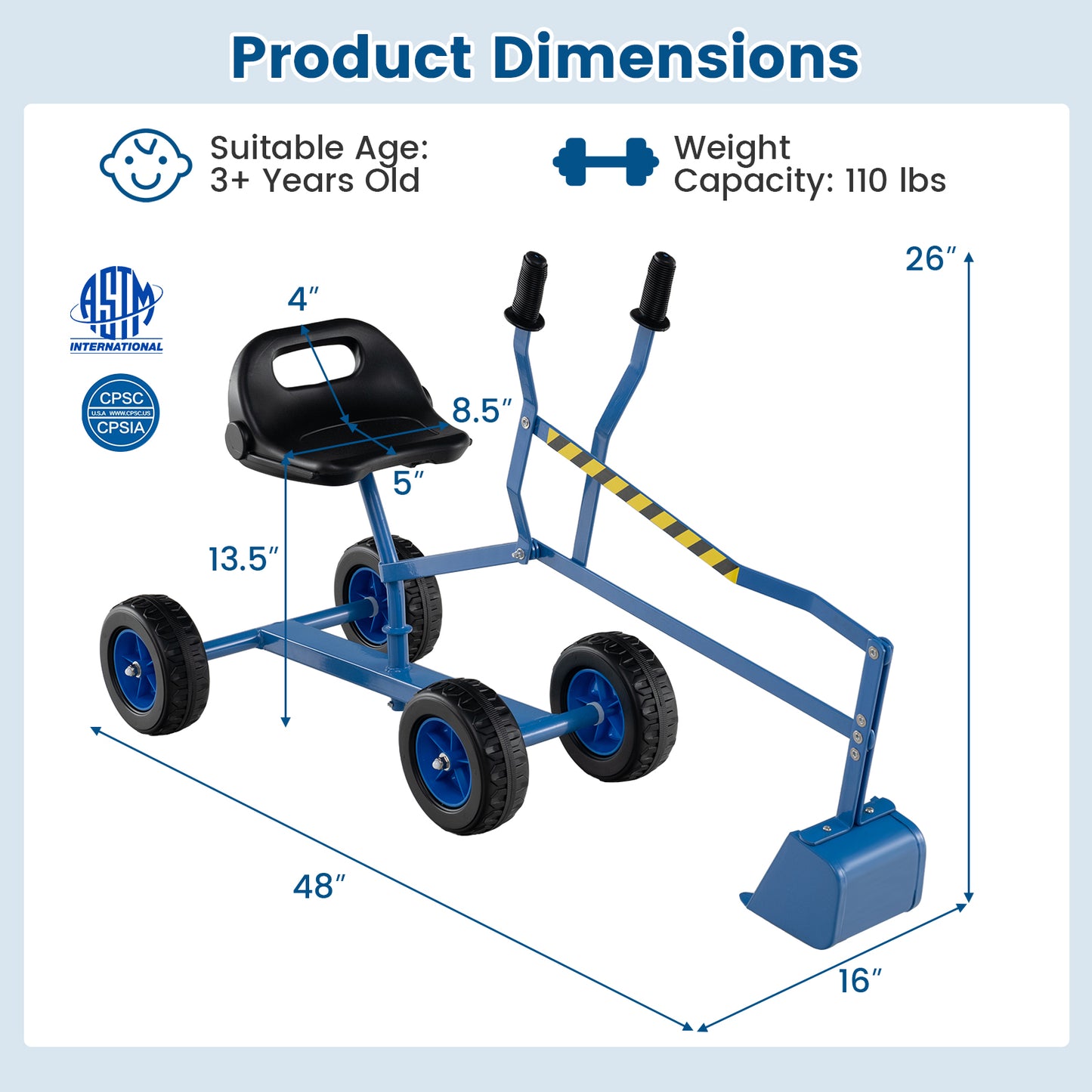 Sand Digger for Kids with 2-Handed Controls and Flexible Shovel-Blue