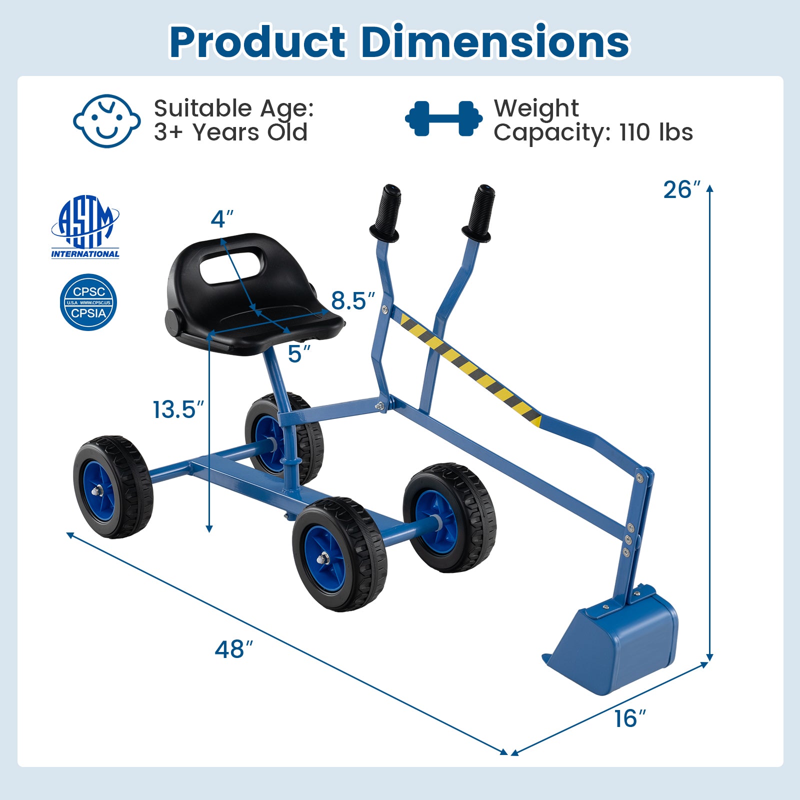 Sand Digger for Kids with 2-Handed Controls and Flexible Shovel-Blue