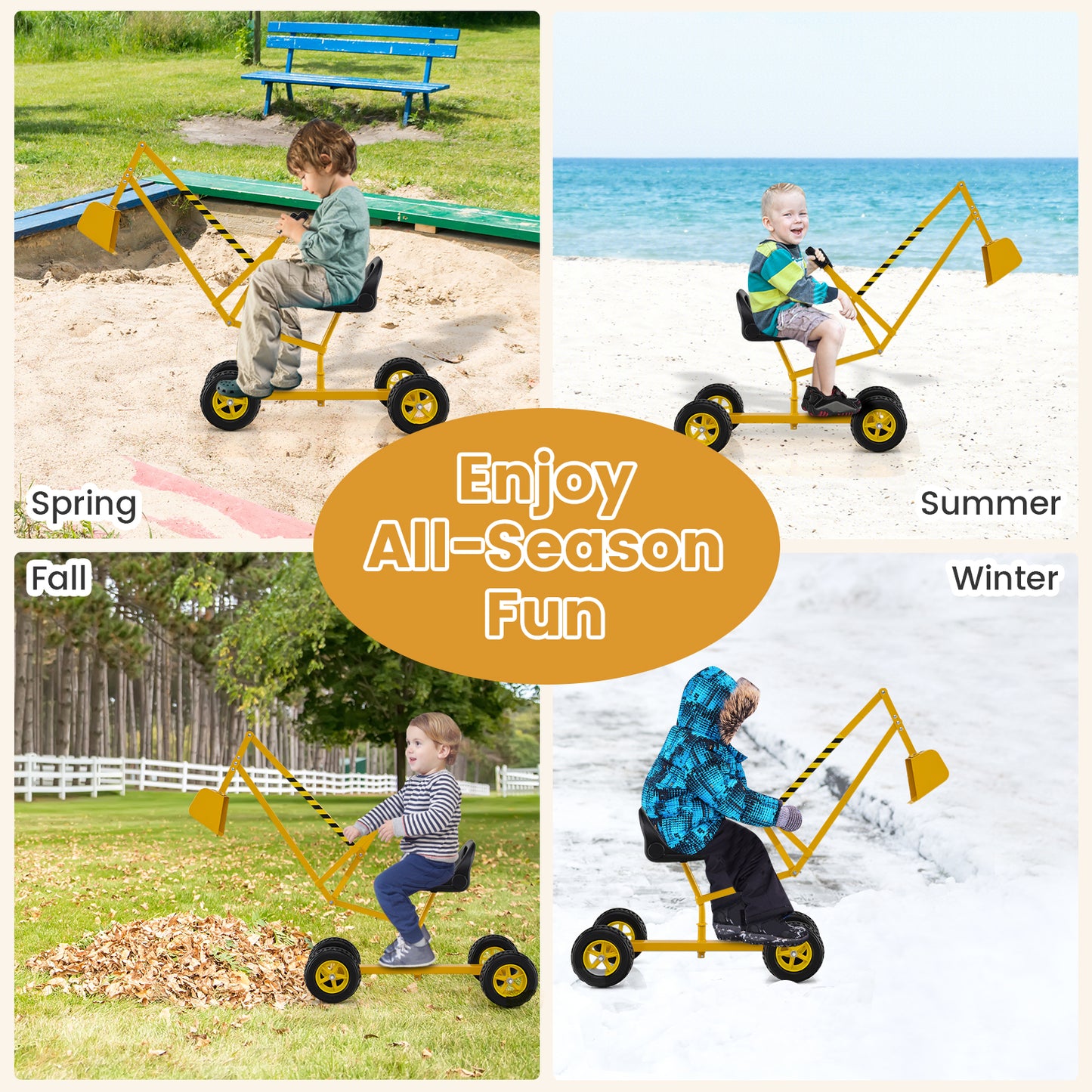 Sand Digger for Kids with 2-Handed Controls and Flexible Shovel-Yellow