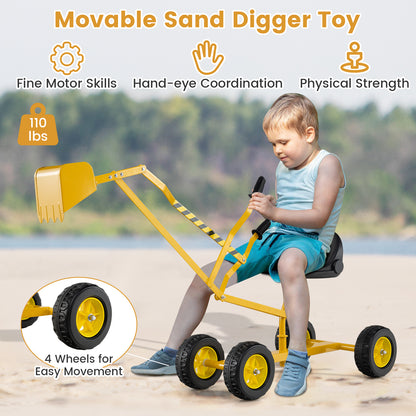 Sand Digger for Kids with 2-Handed Controls and Flexible Shovel-Yellow