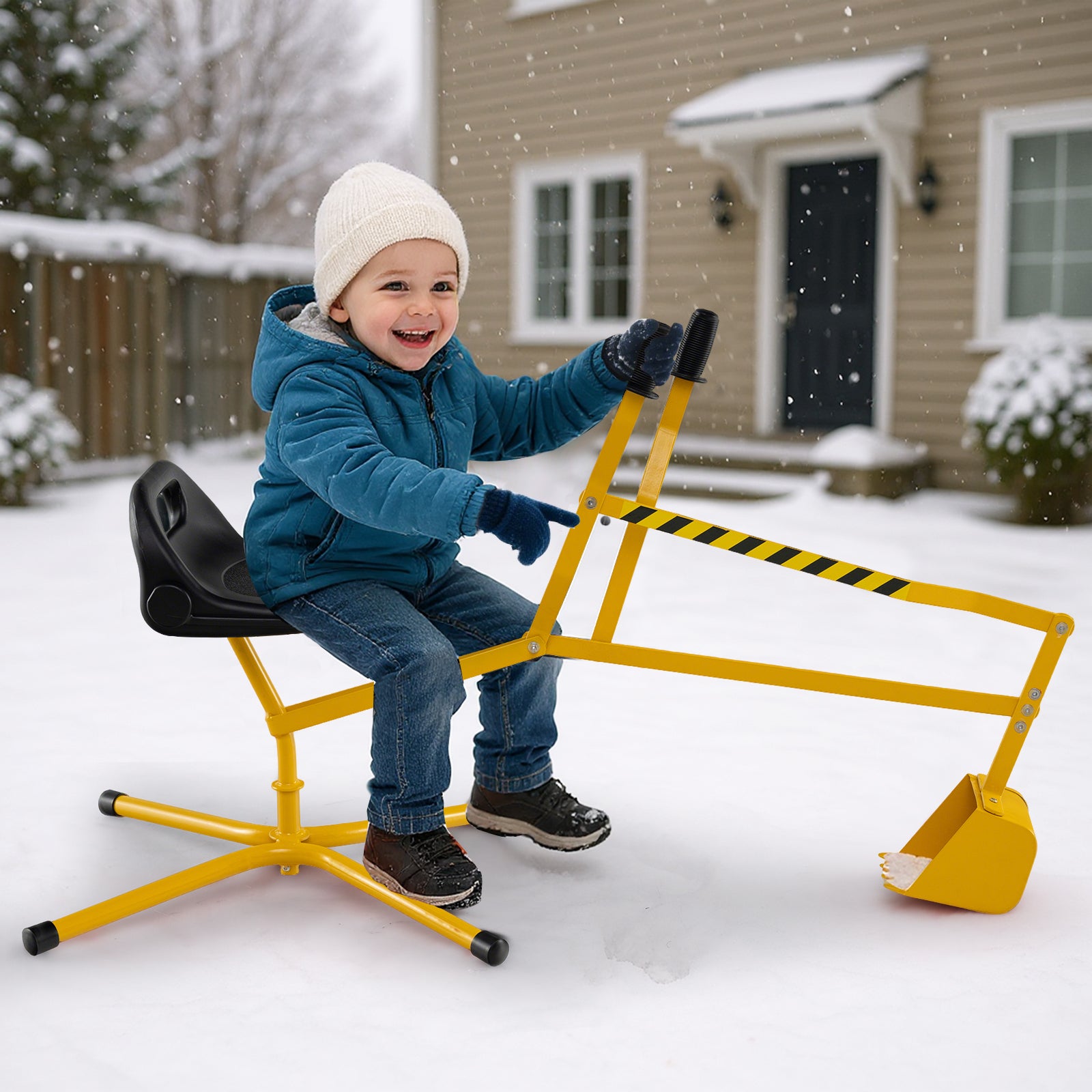 Sand Digger with 2-Handed Controls and Flexible Shovel for 3+ Years Old Kids-Yellow