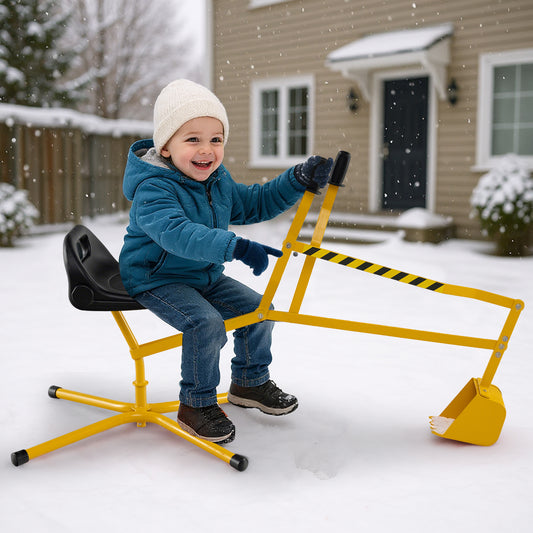 Sand Digger with 2-Handed Controls and Flexible Shovel for 3+ Years Old Kids-Yellow