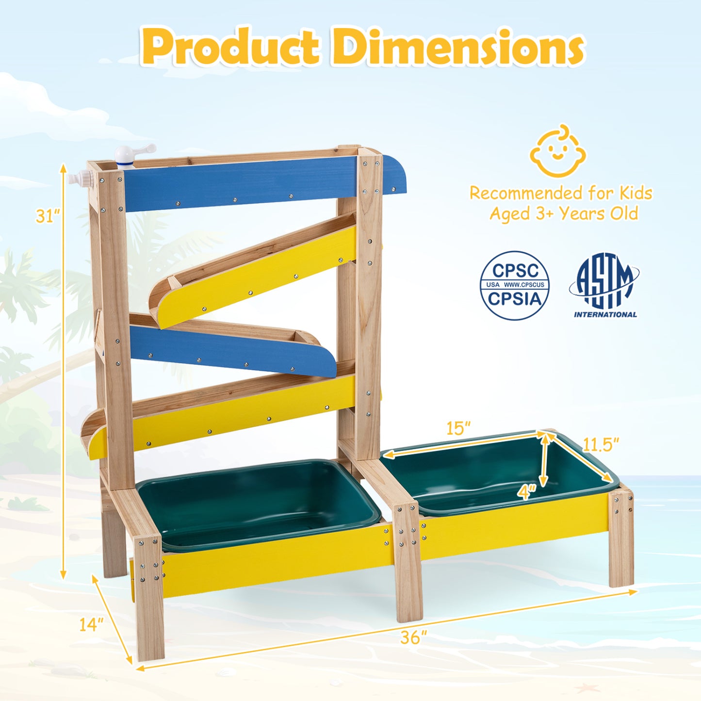 Sand and Water Table for Toddlers with 2 Basins