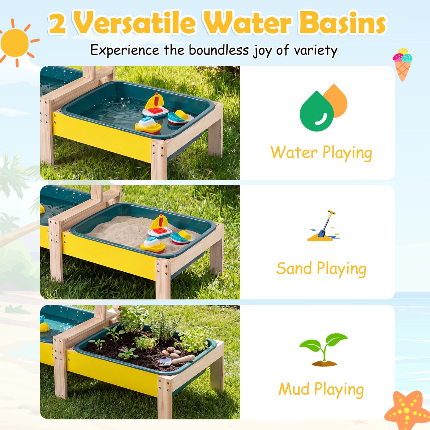 Sand and Water Table for Toddlers with 2 Basins