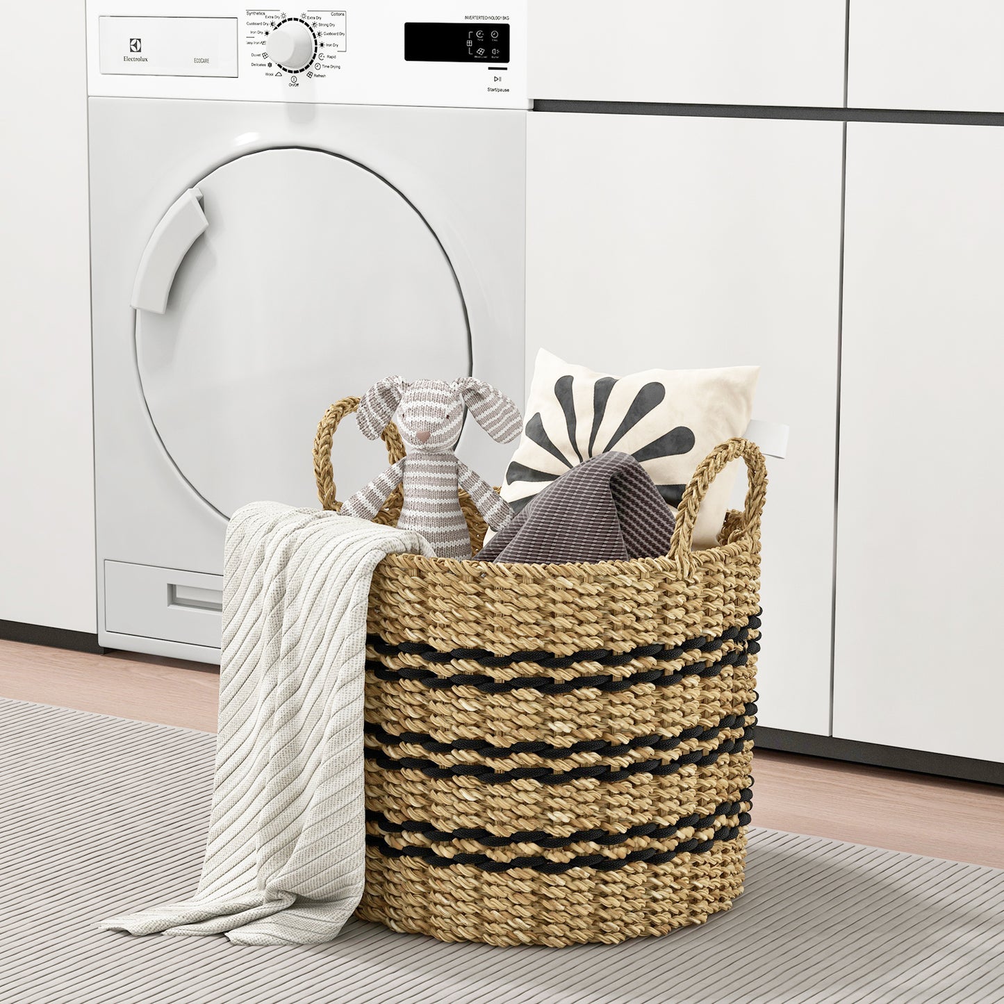 Seagrass Basket Set of 3 Stackable Storage Bins with Handles Woven Round Basket-S