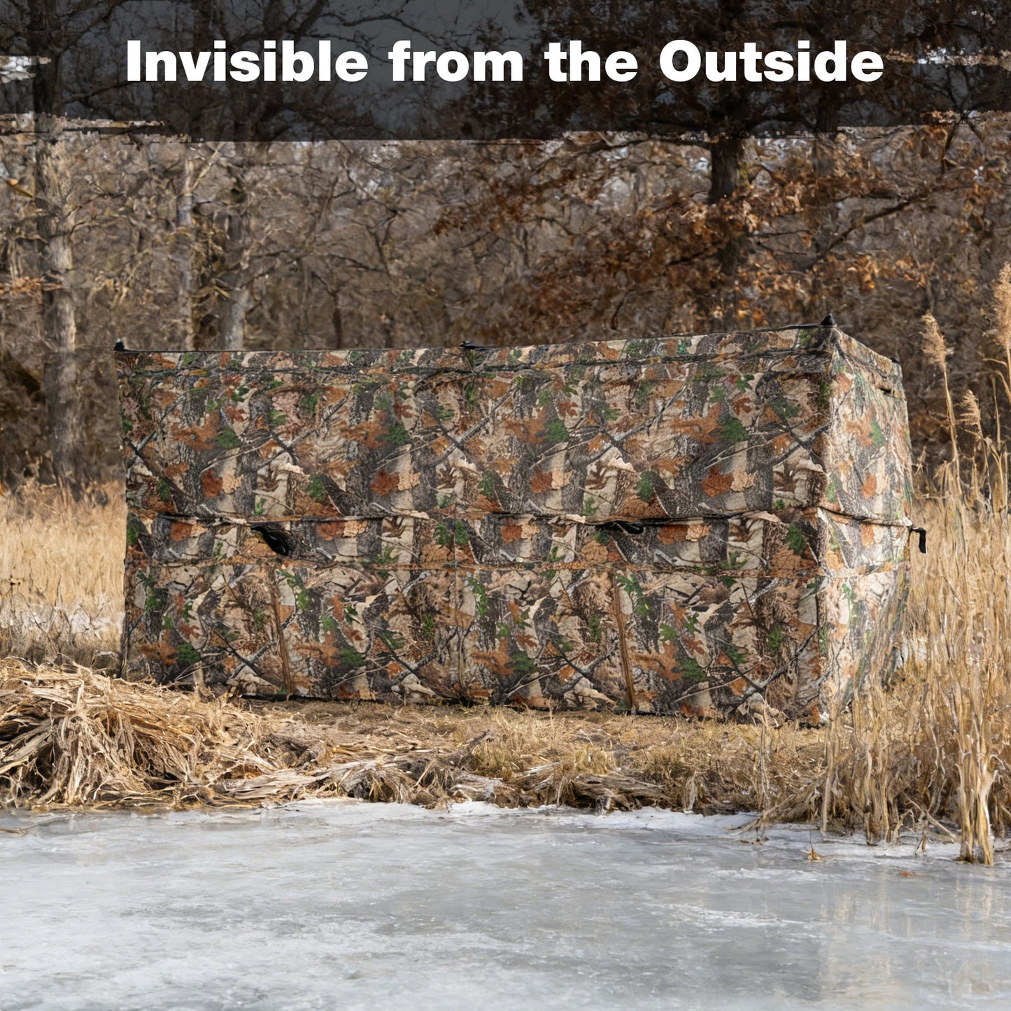 See-Through Hunting Blind Panel with Dog Door Pop up Waterflow Blind for 1-3 People