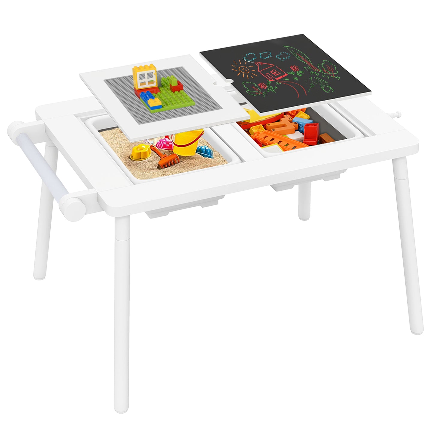 Sensory Table and Chair Set for Kids 2-8 with Foldable Bins-Natural - White