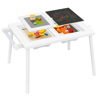 Sensory Table and Chair Set for Kids 2-8 with Foldable Bins-Natural - White