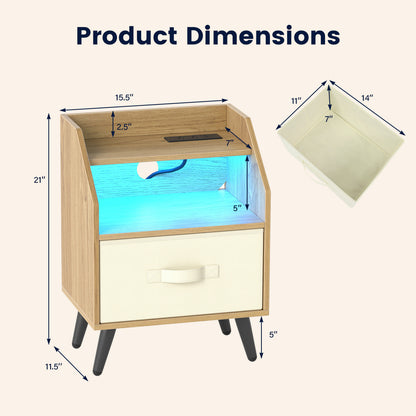 LED Nightstand Set with Charging Station & Drawer (Set of 2)