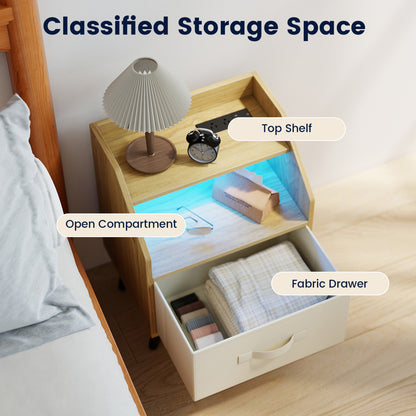 LED Nightstand Set with Charging Station & Drawer (Set of 2)