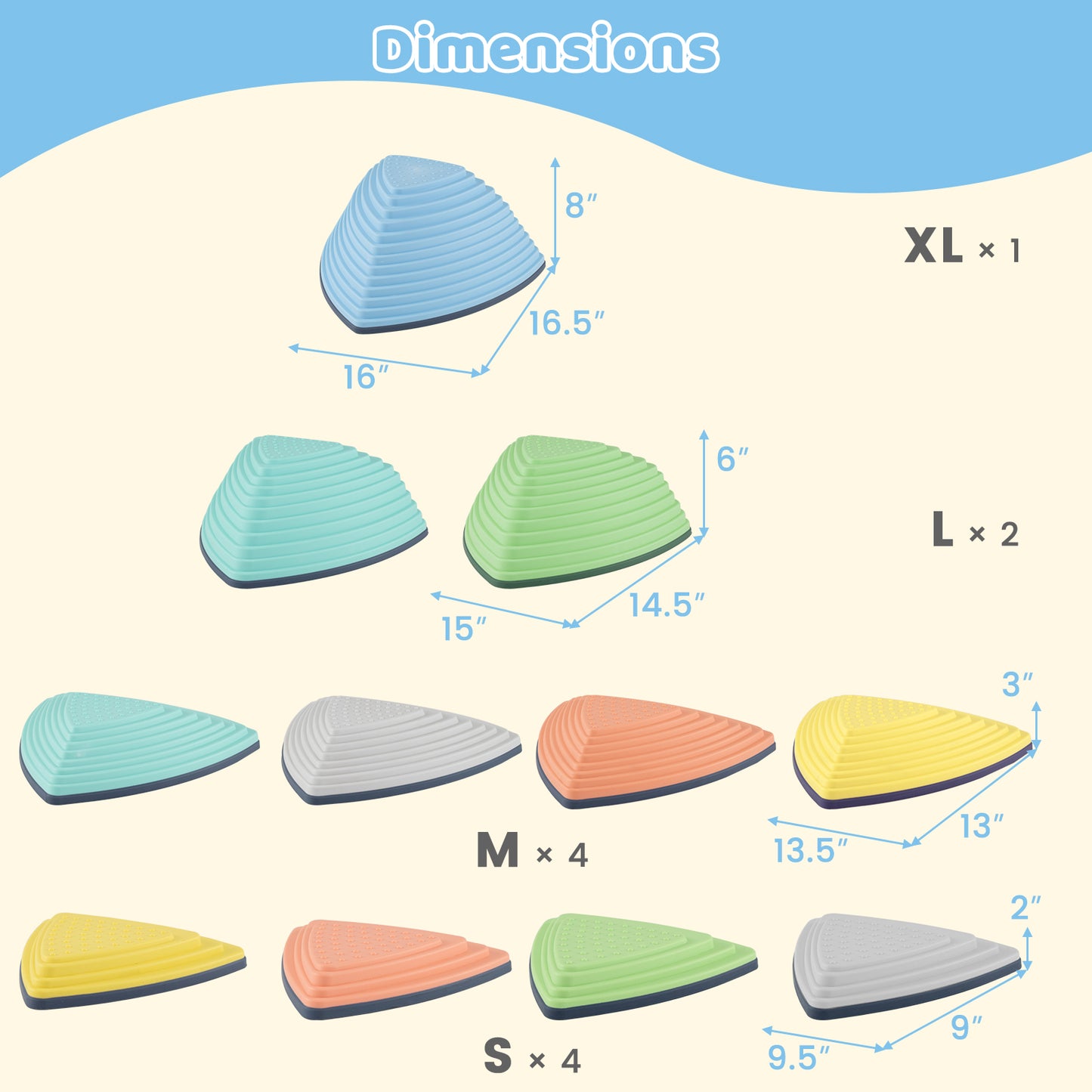 Set of 11 Stepping Stones for Kids Non-Slip Balance Stones with Storage Bag-Set of 11