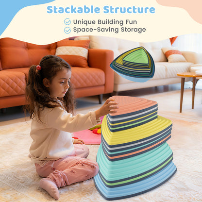 Set of 11 Stepping Stones for Kids Non-Slip Balance Stones with Storage Bag-Set of 11