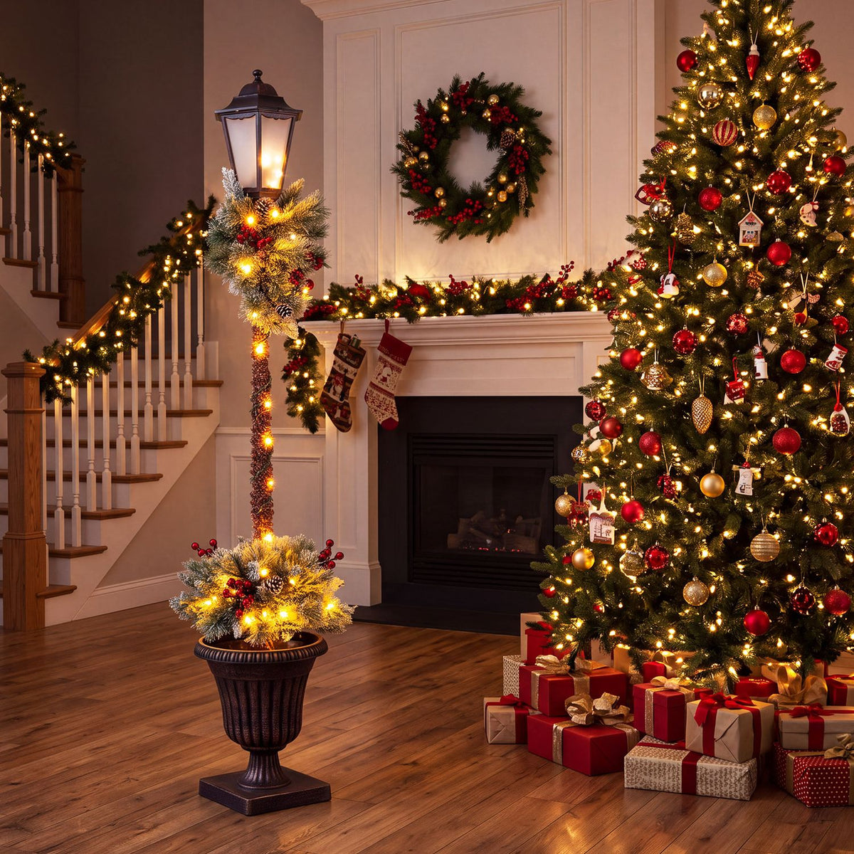 Set of 2 5.4 FT Lighted Outdoor Christmas Lamp Post Decoration