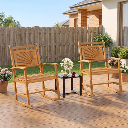 Set of 2 Acacia Wood Patio Rocking Chair with Curved Armrests