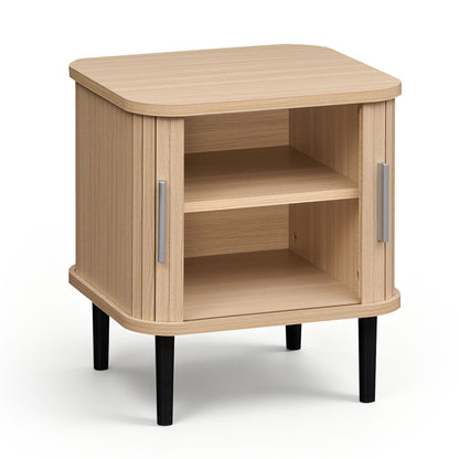 Fluted Nightstand with Sliding Doors and Adjustable Shelf