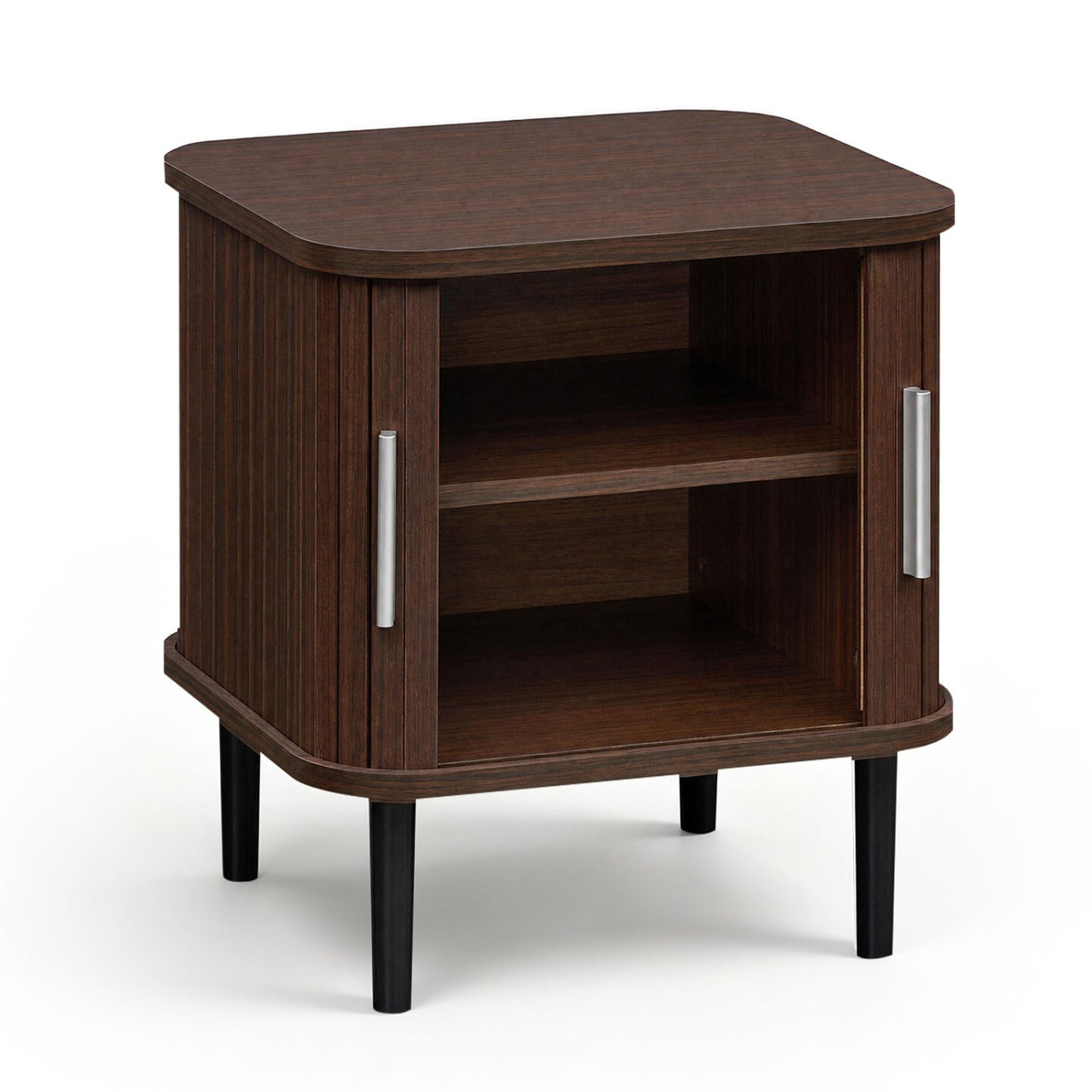 Fluted Nightstand with Sliding Doors and Adjustable Shelf