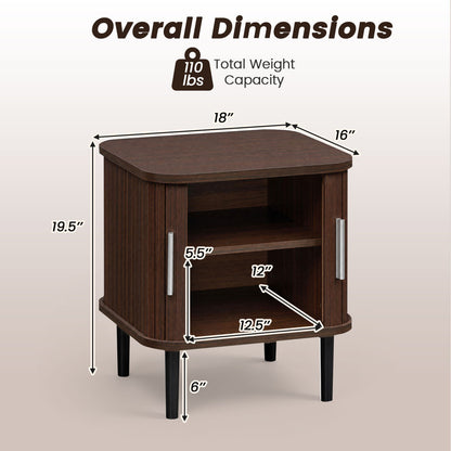Fluted Nightstand with Sliding Doors and Adjustable Shelf