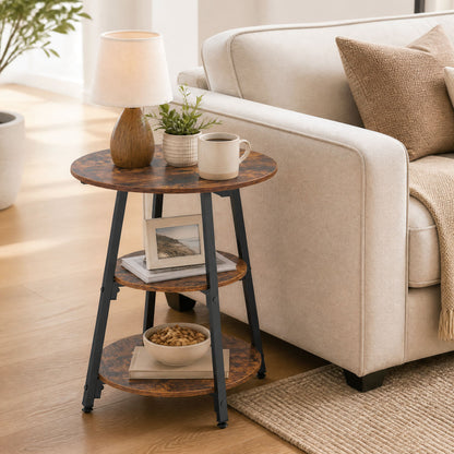 Industrial Side Table with 3-Tier Shelves and Metal Frame