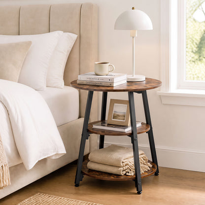 Industrial Side Table with 3-Tier Shelves and Metal Frame