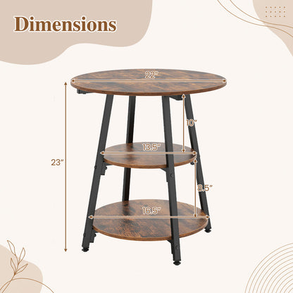 Industrial Side Table with 3-Tier Shelves and Metal Frame