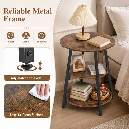 Industrial Side Table with 3-Tier Shelves and Metal Frame