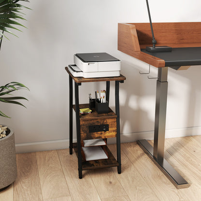 Industrial Side Table with Charging Station & 3-Tier Shelves
