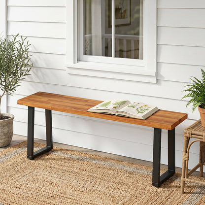47.5" Acacia Wood Patio Bench with Metal Legs